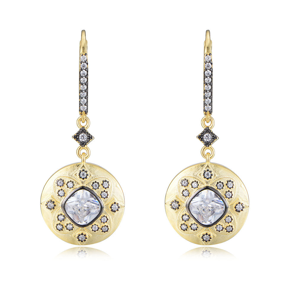 Court Style Retro Earrings S925 Sterling Silver Micro-Inlaid Zircon Electroplated Matte 14k