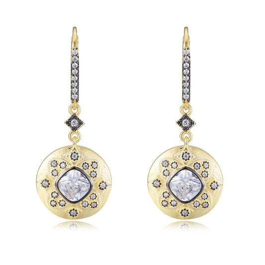Court Style Retro Earrings S925 Sterling Silver Micro-Inlaid Zircon Electroplated Matte 14k
