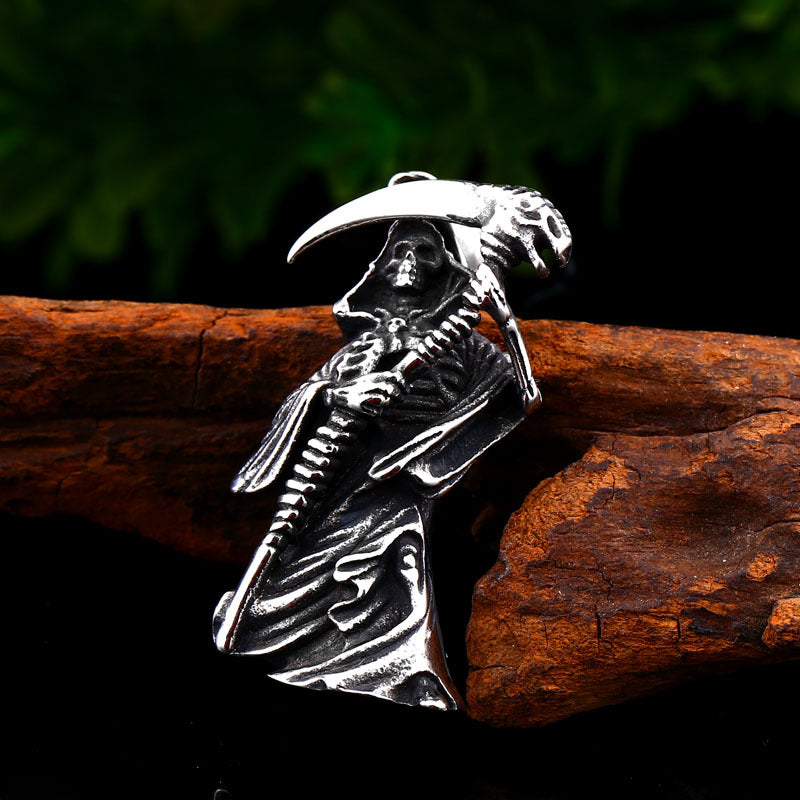 Men's Titanium Steel Pendant – Punk Skull Pendant – Stainless Steel Sickle Pendant. Necklace