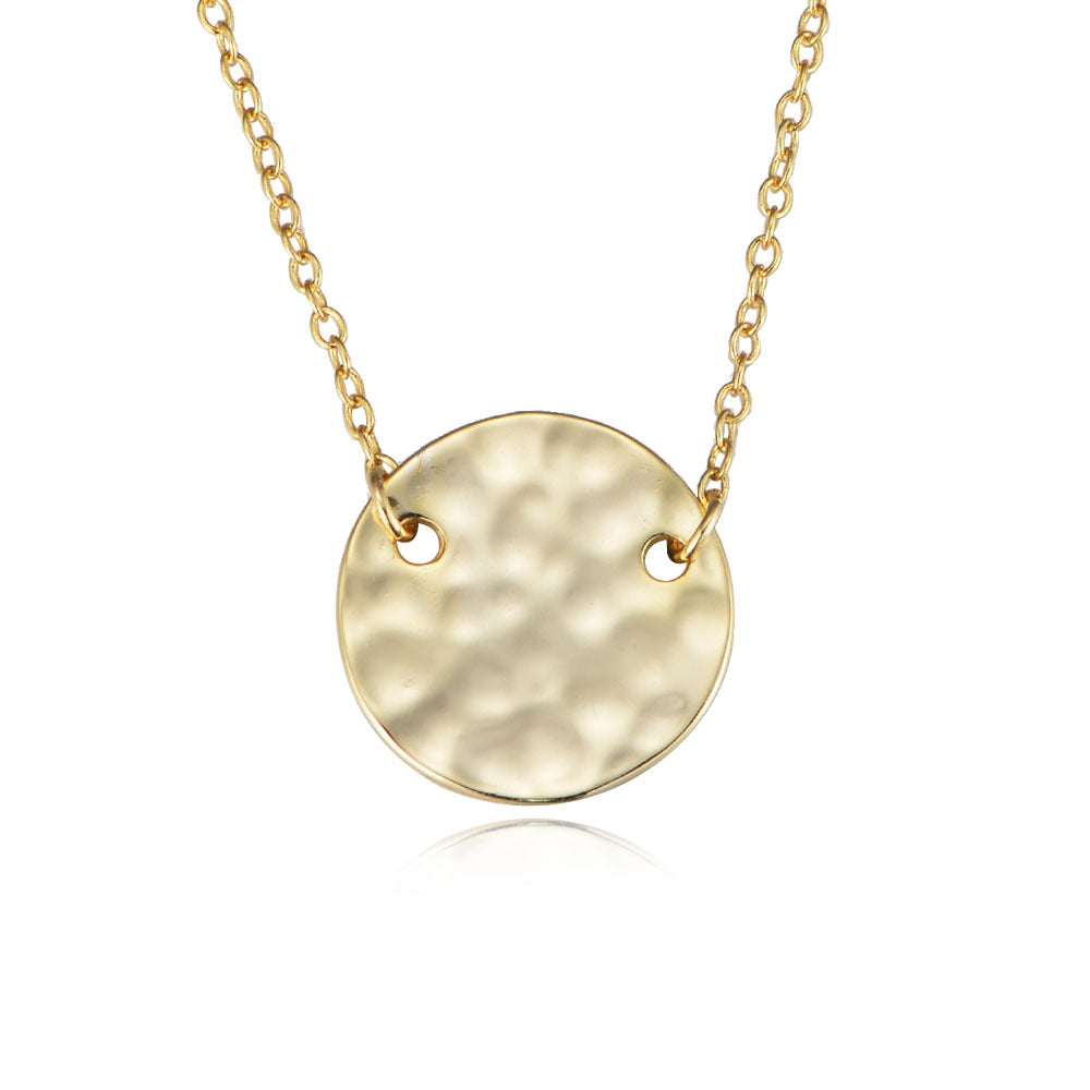 Peishang Raised Round Plaque Necklace S925 Pure Silver Vintage Hammered Coin
