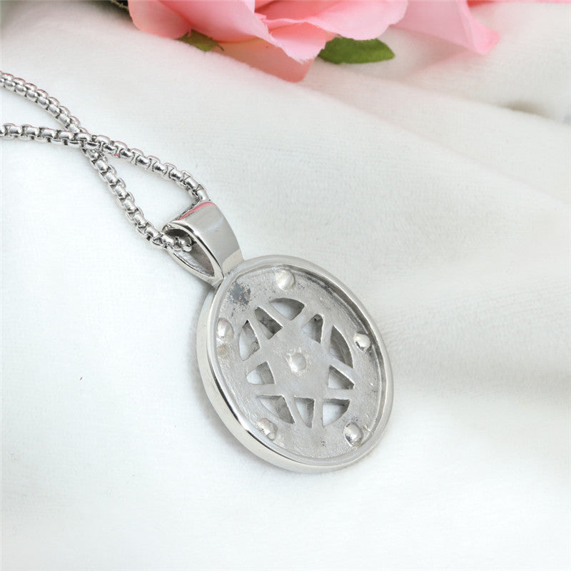 Planderful Everyday Genie Titanium Steel Pentagram Pendant with Violet Crystal Necklace