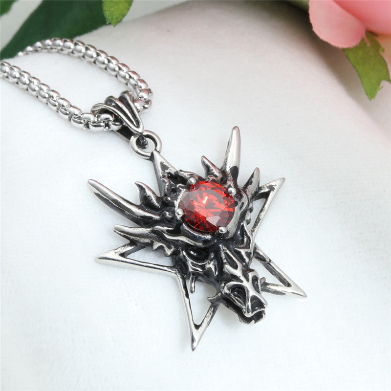 Titanium Steel Dragon Pendant Necklace with Multi-Color Zircon for Men - Stainless Steel Crystal Design