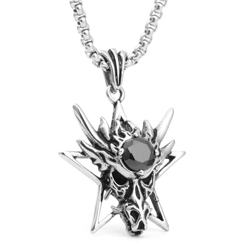 Titanium Steel Dragon Pendant Necklace with Multi-Color Zircon for Men - Stainless Steel Crystal Design