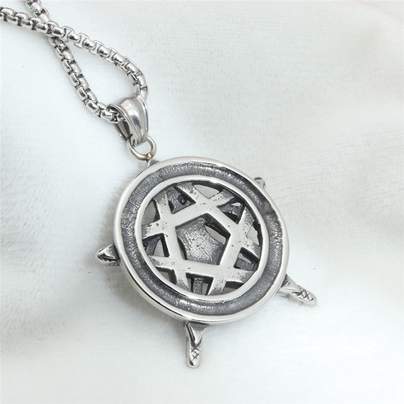 Trendy Men's Titanium Steel Five-Pointed Star and Skull Pendant Necklace