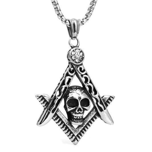 Trendy Men's Stainless Steel Freemason Skull Pendant Necklace in Titanium Steel