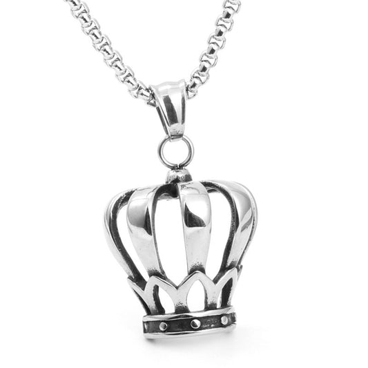 Trendy Titanium Steel Crown Pendant Necklace for Men - European and American Jewelry Gift