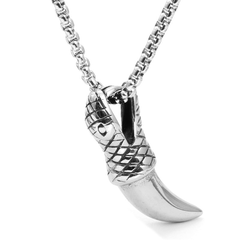 Titanium Steel Wolf Tooth Pendant Necklace for Men - Trendy Stainless Steel Snake Tooth Design