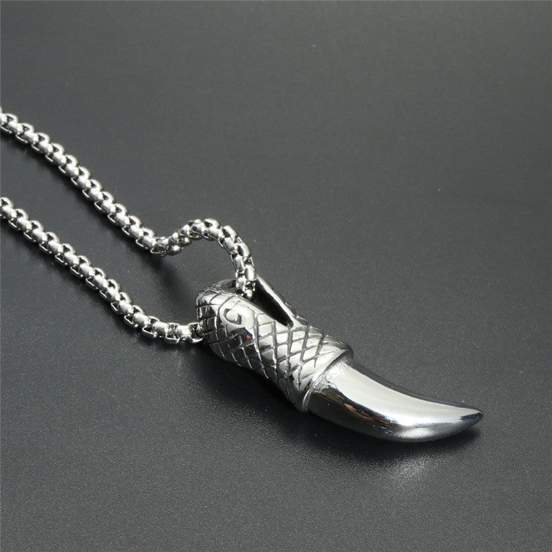 Titanium Steel Wolf Tooth Pendant Necklace for Men - Trendy Stainless Steel Snake Tooth Design