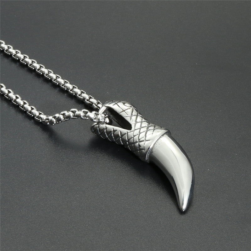 Titanium Steel Wolf Tooth Pendant Necklace for Men - Trendy Stainless Steel Snake Tooth Design