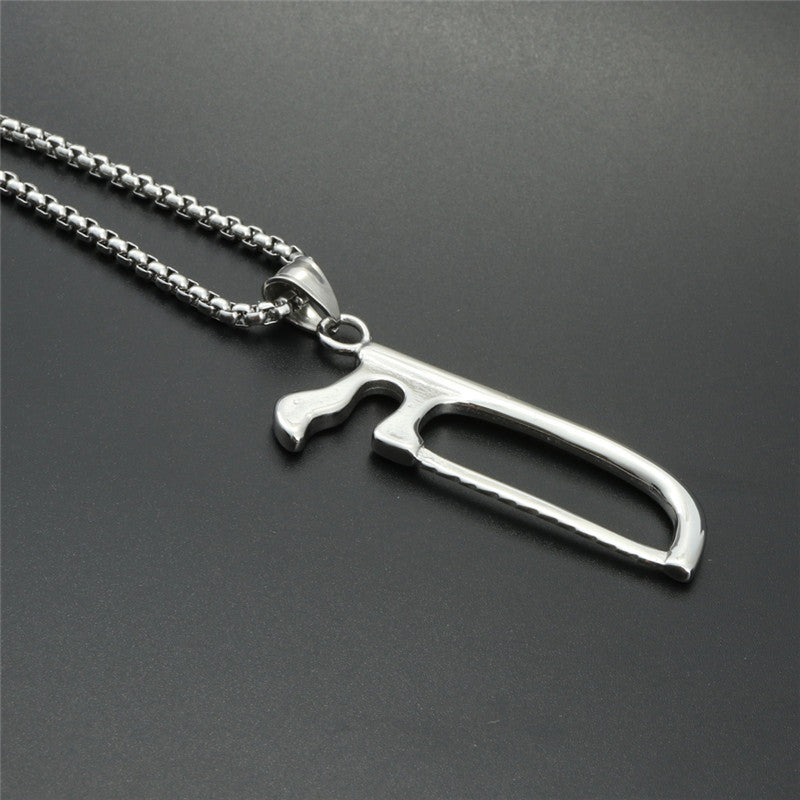 Titanium Steel Chainsaw Pendant Necklace for Men - Trendy Logging and Electrician Jewelry