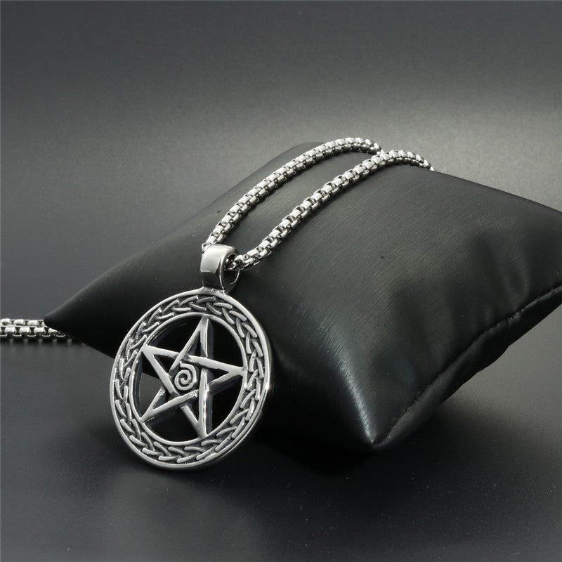 Titanium Steel Star Pendant Necklace - Trendy Gift for Men - Stainless Steel Round Pentagram Design