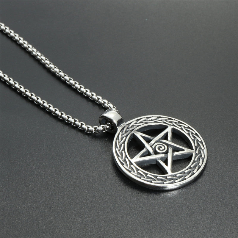 Titanium Steel Star Pendant Necklace - Trendy Gift for Men - Stainless Steel Round Pentagram Design