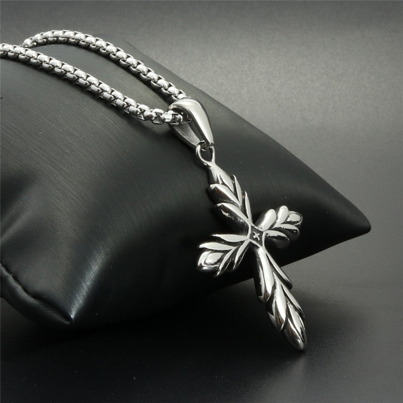 Trendy Titanium Steel Cross Pendant Necklace for Men - European and American Jewelry Gift