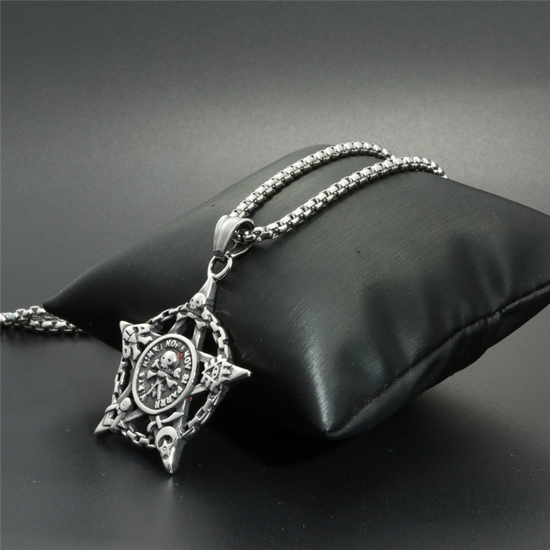 Titanium Steel Skull Pentagram Pendant Necklace - Trendy Gift for Men in Stainless Steel