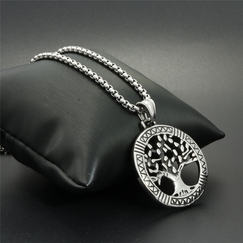 Titanium Steel Christmas Tree Pendant Necklace for Men - Trendy Tree of Life Design