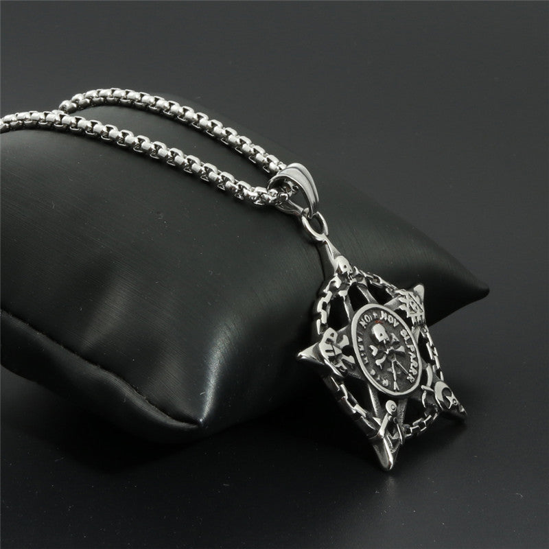 Titanium Steel Skull Pentagram Pendant Necklace - Trendy Gift for Men in Stainless Steel