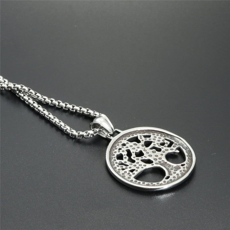 Titanium Steel Christmas Tree Pendant Necklace for Men - Trendy Tree of Life Design