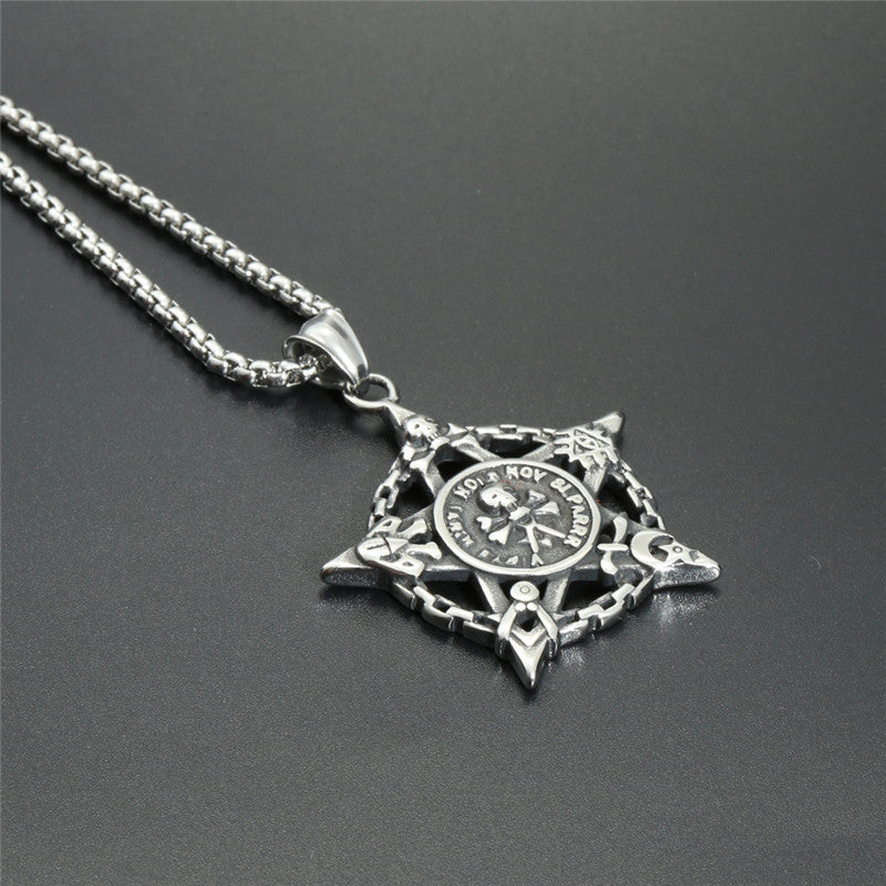 Titanium Steel Skull Pentagram Pendant Necklace - Trendy Gift for Men in Stainless Steel
