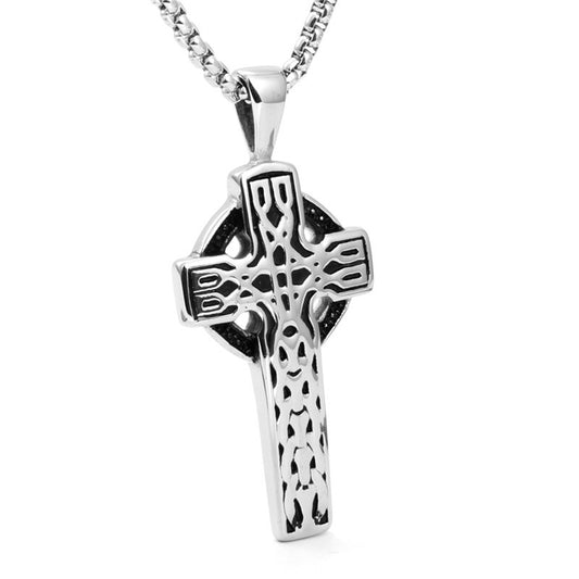 Trendy Titanium Steel Celtic Cross Pendant Necklace for Men - Stylish Gift from Planderful's Everyday Genie Collection