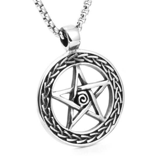 Titanium Steel Star Pendant Necklace - Trendy Gift for Men - Stainless Steel Round Pentagram Design