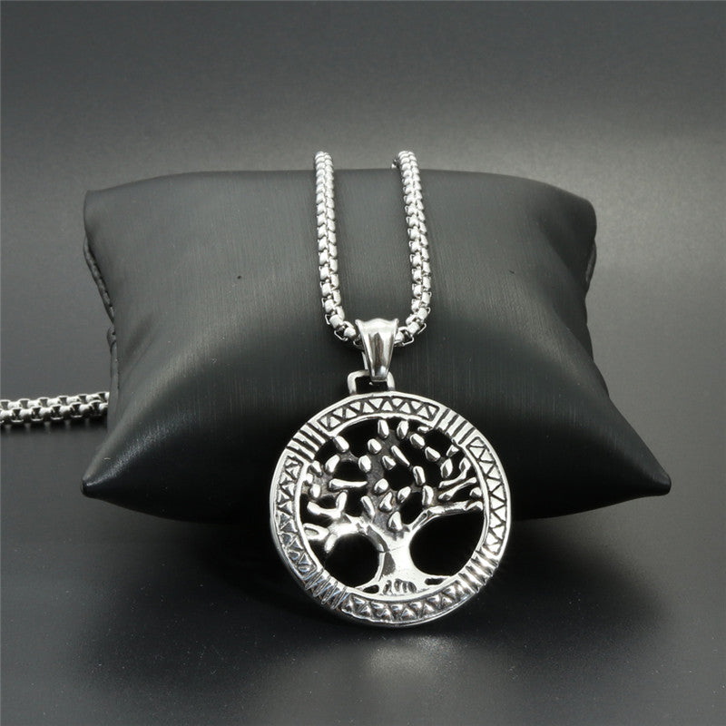 Titanium Steel Christmas Tree Pendant Necklace for Men - Trendy Tree of Life Design