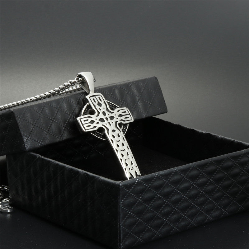 Trendy Titanium Steel Celtic Cross Pendant Necklace for Men - Stylish Gift from Planderful's Everyday Genie Collection