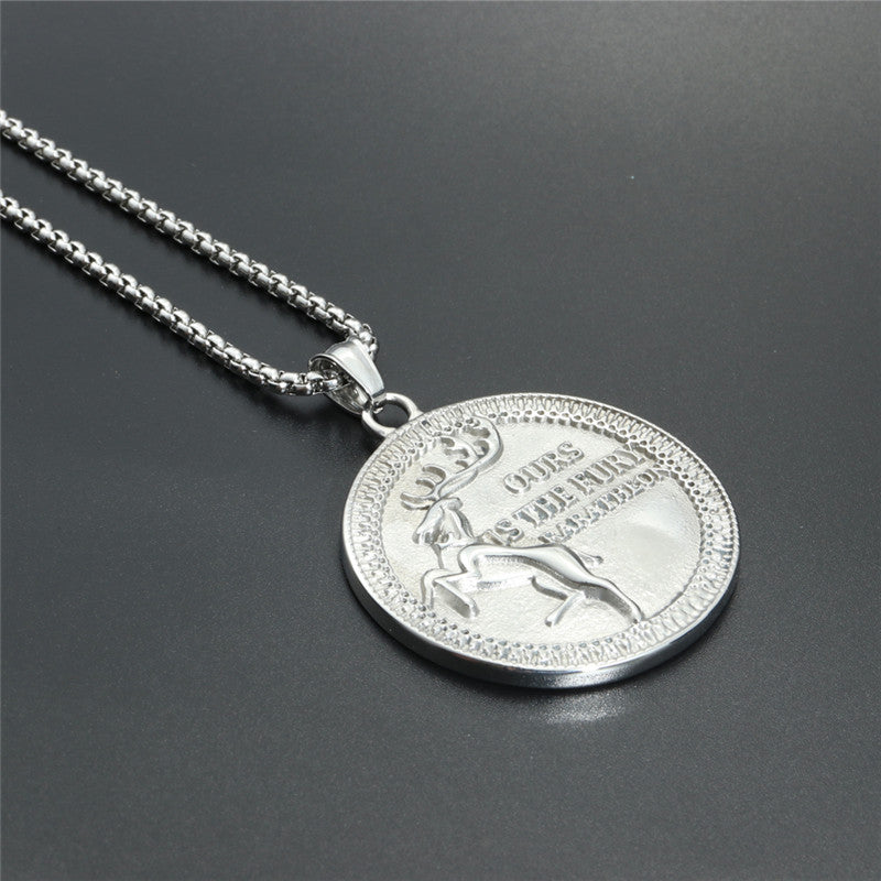 Titanium Steel Deer Pendant Necklace for Men - Trendy Power Game Gift from Planderful Collection