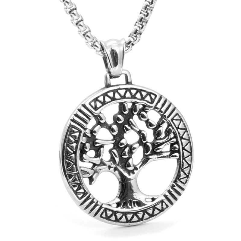 Titanium Steel Christmas Tree Pendant Necklace for Men - Trendy Tree of Life Design