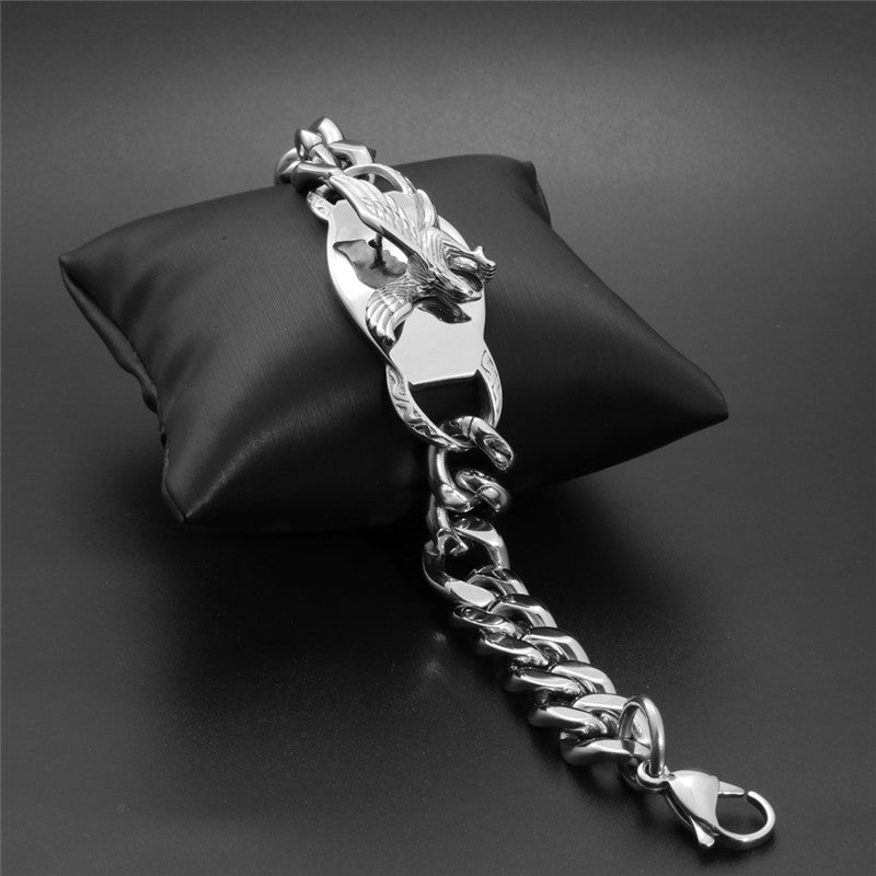 Eagle Emblem Titanium Steel Punk Bracelet for Men - Distinctive Coarse Design in Stainless Steel
