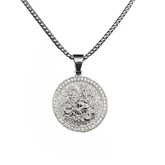 Planderful Everyday Genie Hip Hop Necklace For Men Titanium Steel Gold Plated Zircon St George Dragon Pendant