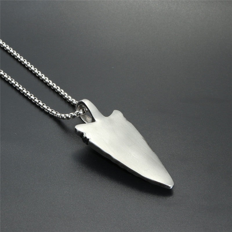 Trendy Men's Titanium Steel Arrow Pendant Necklace with Stone Texture