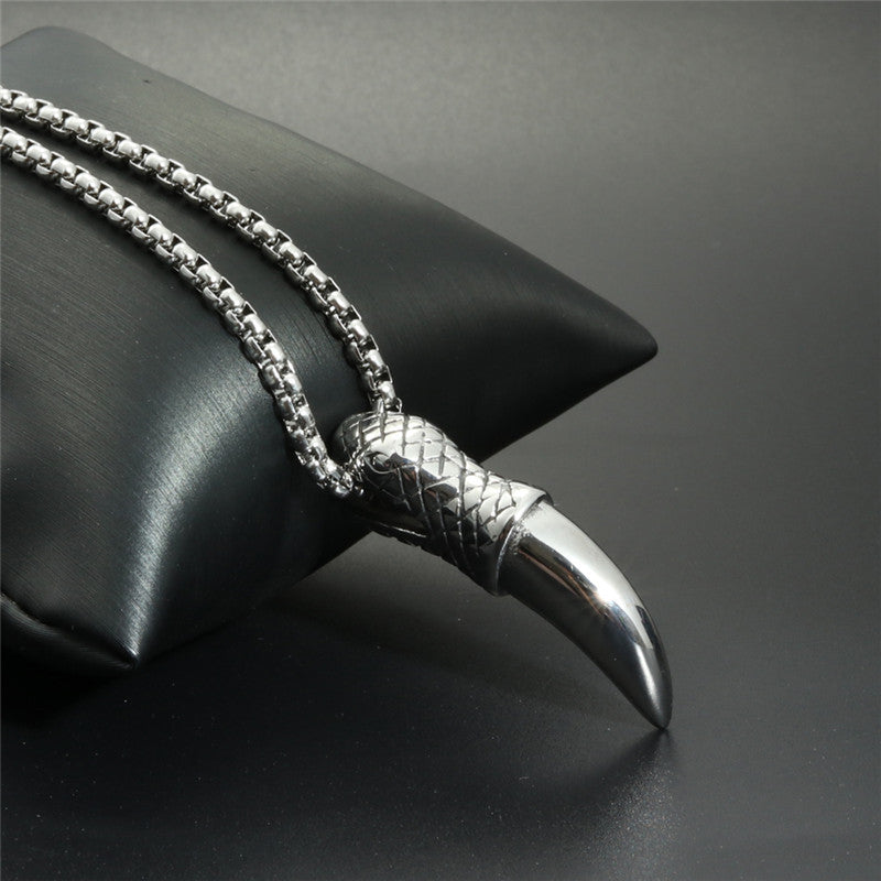 Titanium Steel Wolf Tooth Pendant Necklace for Men - Trendy Stainless Steel Snake Tooth Design