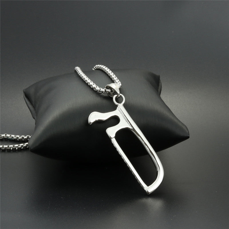 Titanium Steel Chainsaw Pendant Necklace for Men - Trendy Logging and Electrician Jewelry