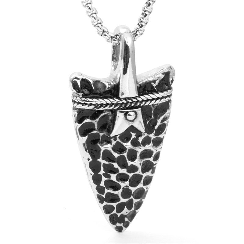 Trendy Men's Titanium Steel Arrow Pendant Necklace with Stone Texture