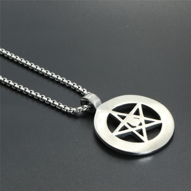 Titanium Steel Star Pendant Necklace - Trendy Gift for Men - Stainless Steel Round Pentagram Design