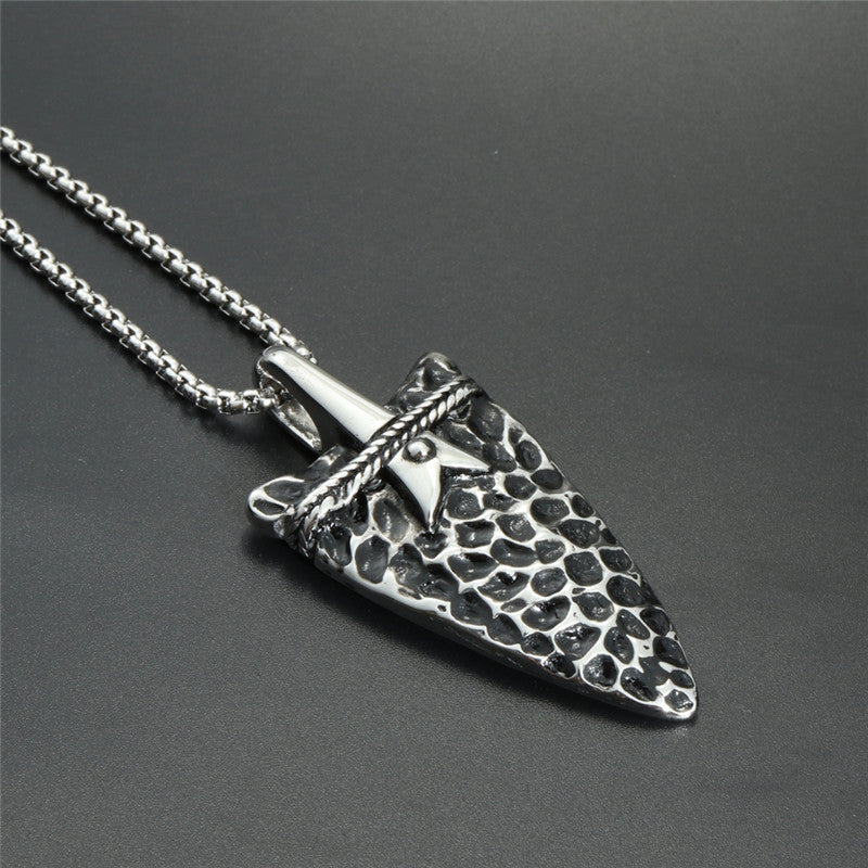 Trendy Men's Titanium Steel Arrow Pendant Necklace with Stone Texture