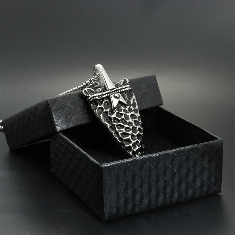 Trendy Men's Titanium Steel Arrow Pendant Necklace with Stone Texture