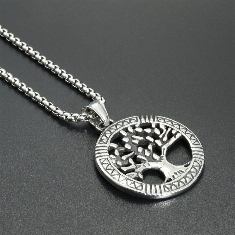 Titanium Steel Christmas Tree Pendant Necklace for Men - Trendy Tree of Life Design