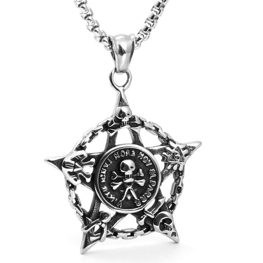 Titanium Steel Skull Pentagram Pendant Necklace - Trendy Gift for Men in Stainless Steel