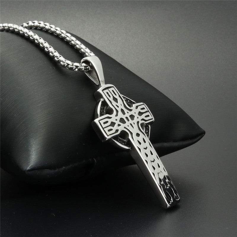 Trendy Titanium Steel Celtic Cross Pendant Necklace for Men - Stylish Gift from Planderful's Everyday Genie Collection