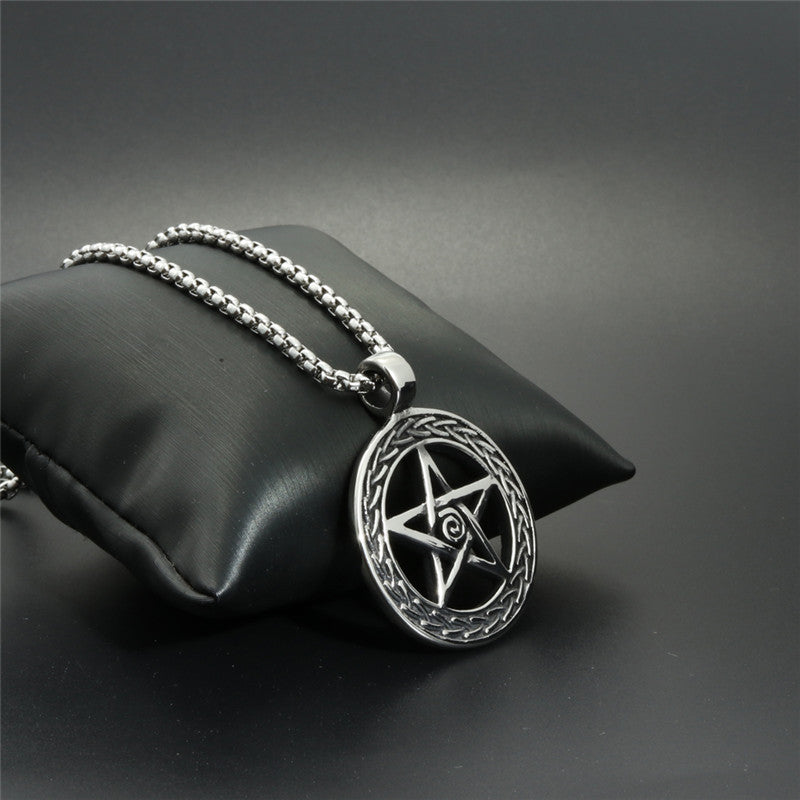 Titanium Steel Star Pendant Necklace - Trendy Gift for Men - Stainless Steel Round Pentagram Design