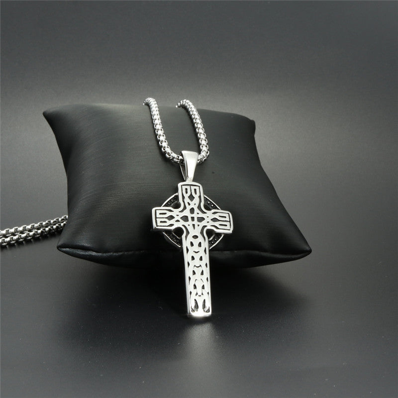 Trendy Titanium Steel Celtic Cross Pendant Necklace for Men - Stylish Gift from Planderful's Everyday Genie Collection