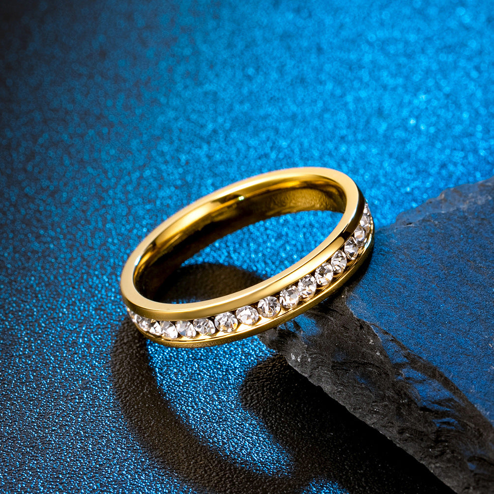 18K Gold-Plated Pavé Zircon Stainless Steel Ring