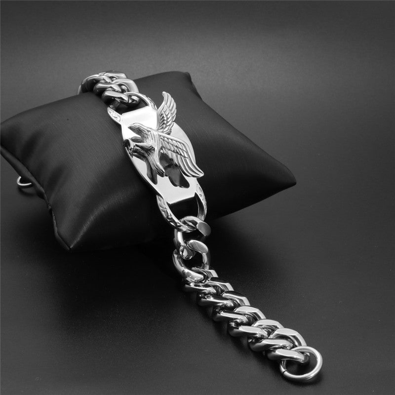 Eagle Emblem Titanium Steel Punk Bracelet for Men - Distinctive Coarse Design in Stainless Steel