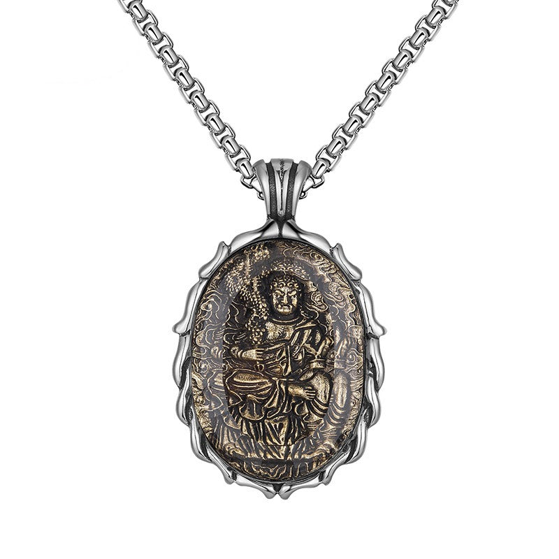 Titanium Steel Necklace – Vintage Buddha Talisman Necklace