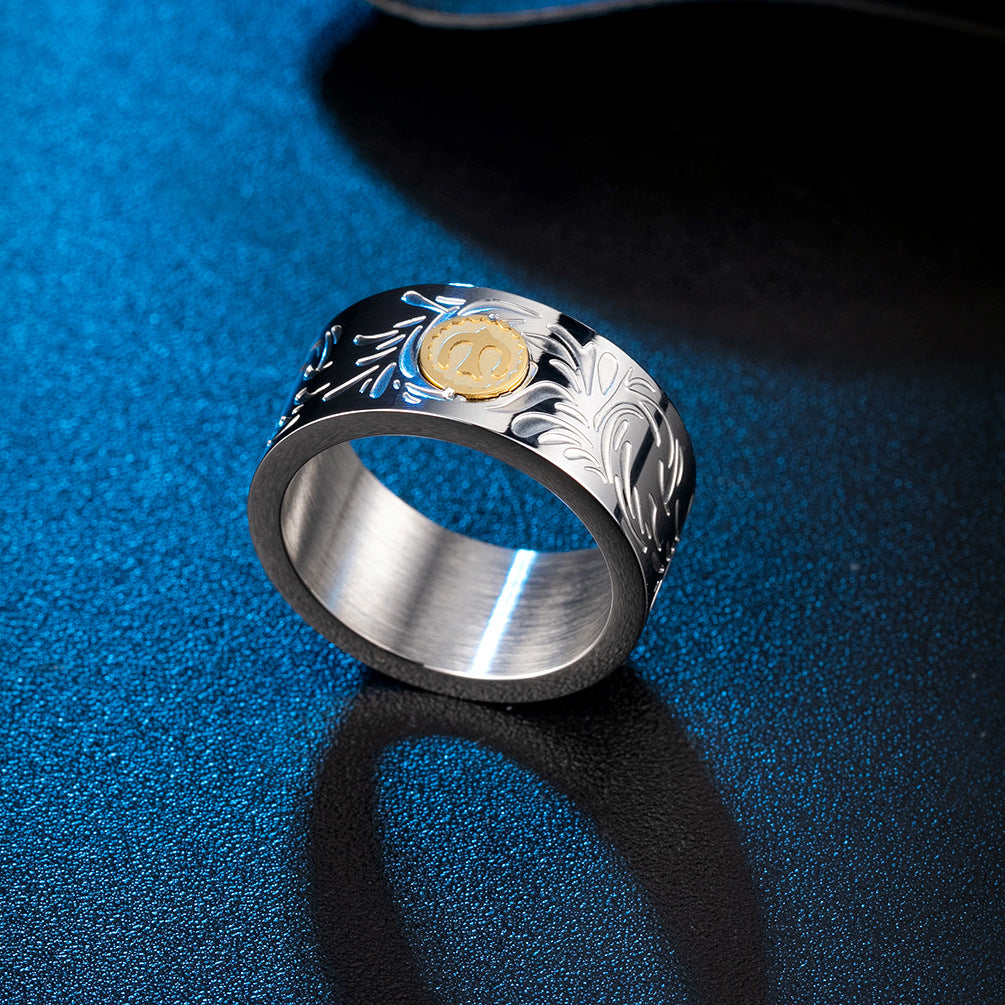 Indian Japanese Trendy Goods Golden Black Titanium Ring