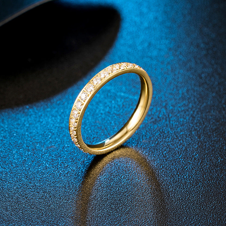 Planderful Zircon Inlaid Titanium Steel Ring For Women Light Luxury Everyday Jewelry Sleek Commuting Wear