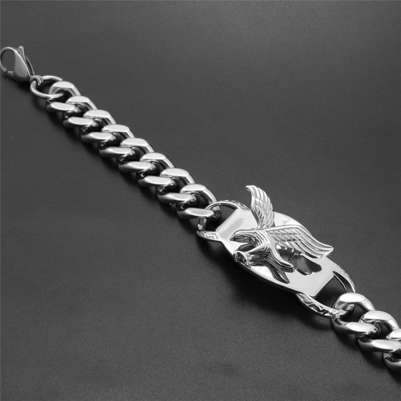 Eagle Emblem Titanium Steel Punk Bracelet for Men - Distinctive Coarse Design in Stainless Steel
