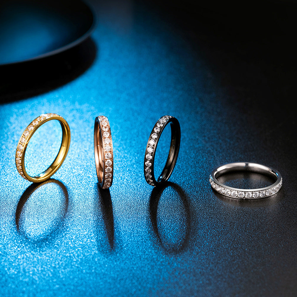 Planderful Zircon Inlaid Titanium Steel Ring For Women Light Luxury Everyday Jewelry Sleek Commuting Wear
