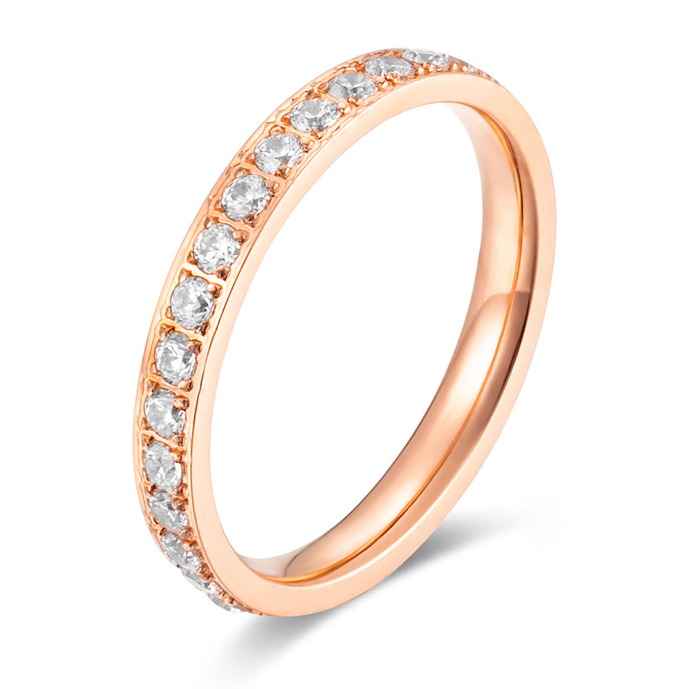 Planderful Zircon Inlaid Titanium Steel Ring For Women Light Luxury Everyday Jewelry Sleek Commuting Wear